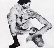 Egon Schiele Squatting male nude with stockings oil painting reproduction